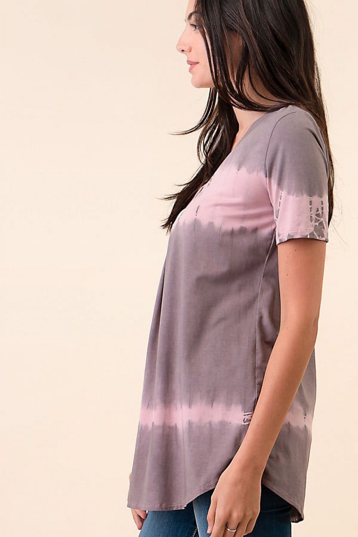 Mint Plus Pink - Tie Dye Pin Tuck Short Sleeve V-Neck Top | Made in USA