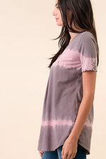 Mint Plus Pink - Tie Dye Pin Tuck Short Sleeve V-Neck Top | Made in USA