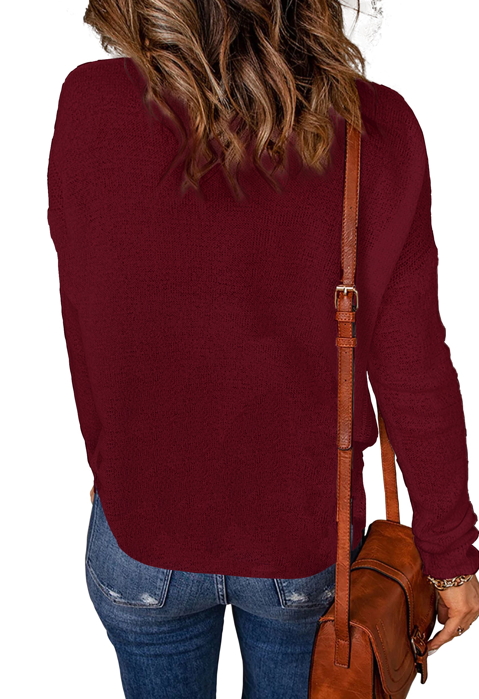Womens Drop Shoulder Pullover Sweater Tops