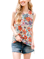 MINT PLUS PINK_Women's Summer Loose Tank Sleeveless Animal Print Pattern Crew Neck Tunic Blouse Camisole Top