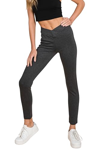 MINT PLUS PINK Womens Yoga Gym Dress Pants - Stretch Workout Crossover V Back Leggings for Women Crossover High Waisted Pants