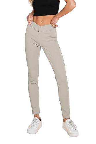 MINT PLUS PINK Womens Yoga Gym Dress Pants - Stretch Workout Crossover V Back Leggings for Women Crossover High Waisted Pants