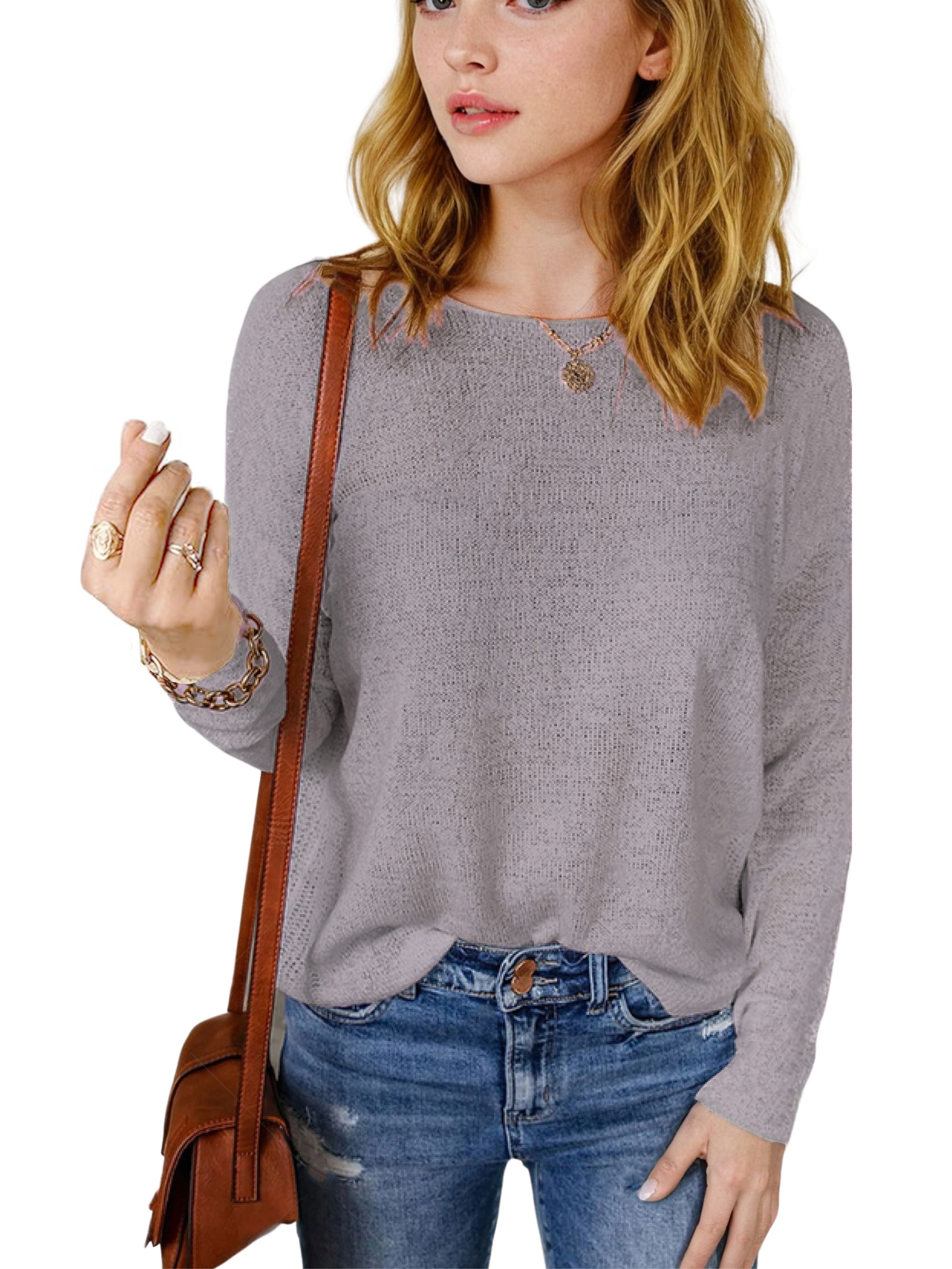 Womens Drop Shoulder Pullover Sweater Tops