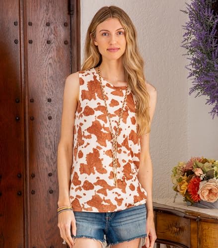 MINT PLUS PINK Women's Summer Loose Tank Sleeveless Animal Print Pattern Crew Neck Tunic Blouse Camisole Top