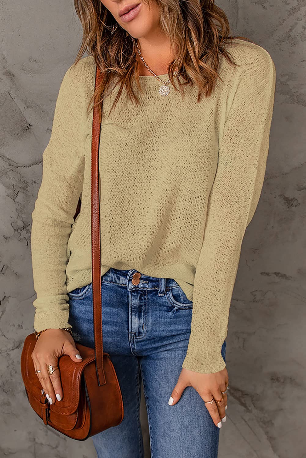 Womens Drop Shoulder Pullover Sweater Tops