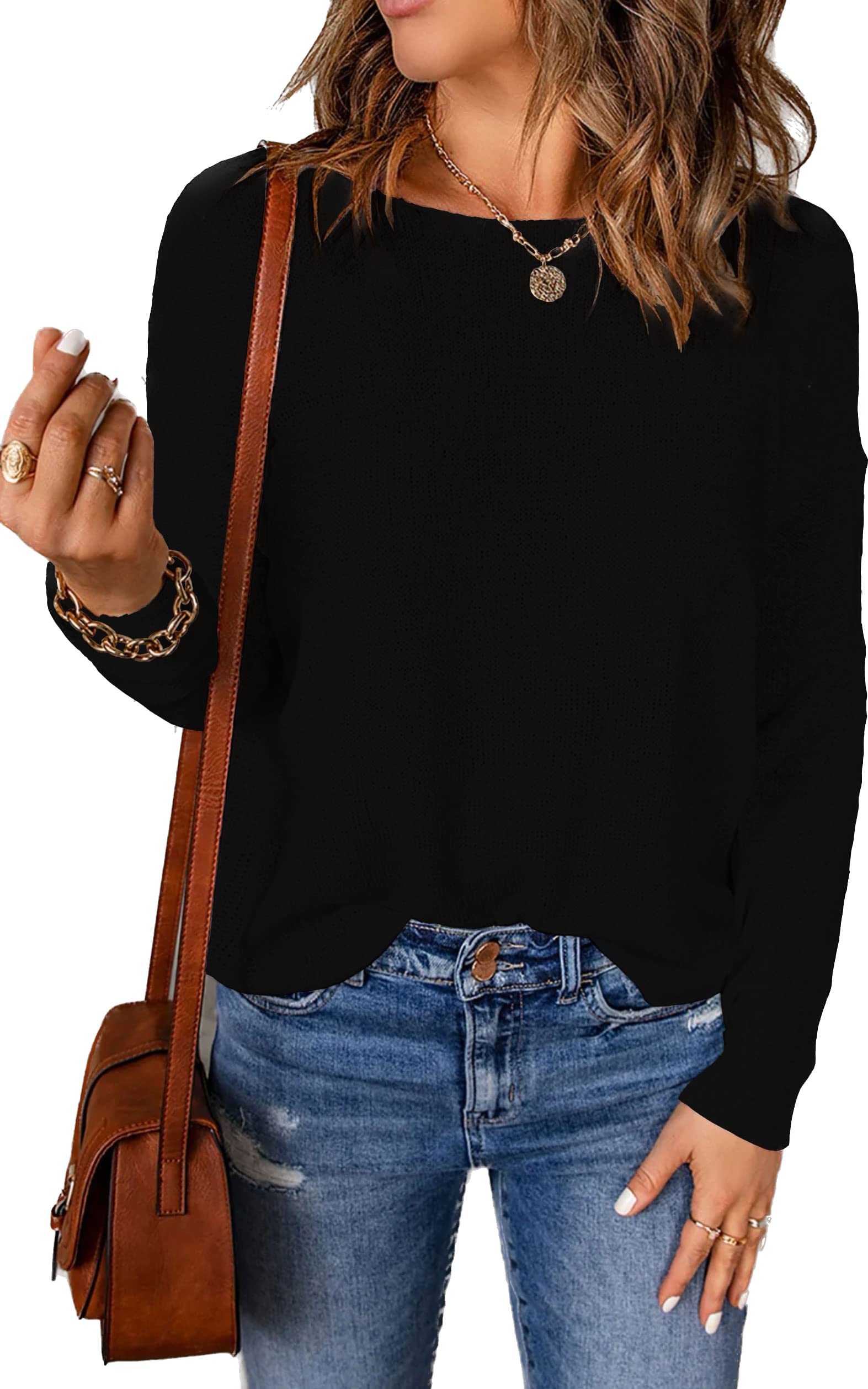 Womens Drop Shoulder Pullover Sweater Tops
