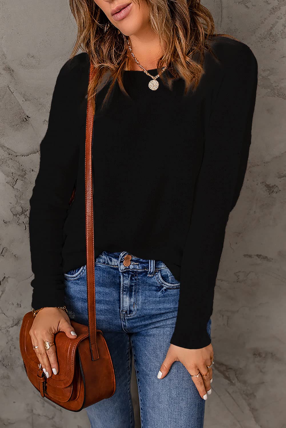 Womens Drop Shoulder Pullover Sweater Tops