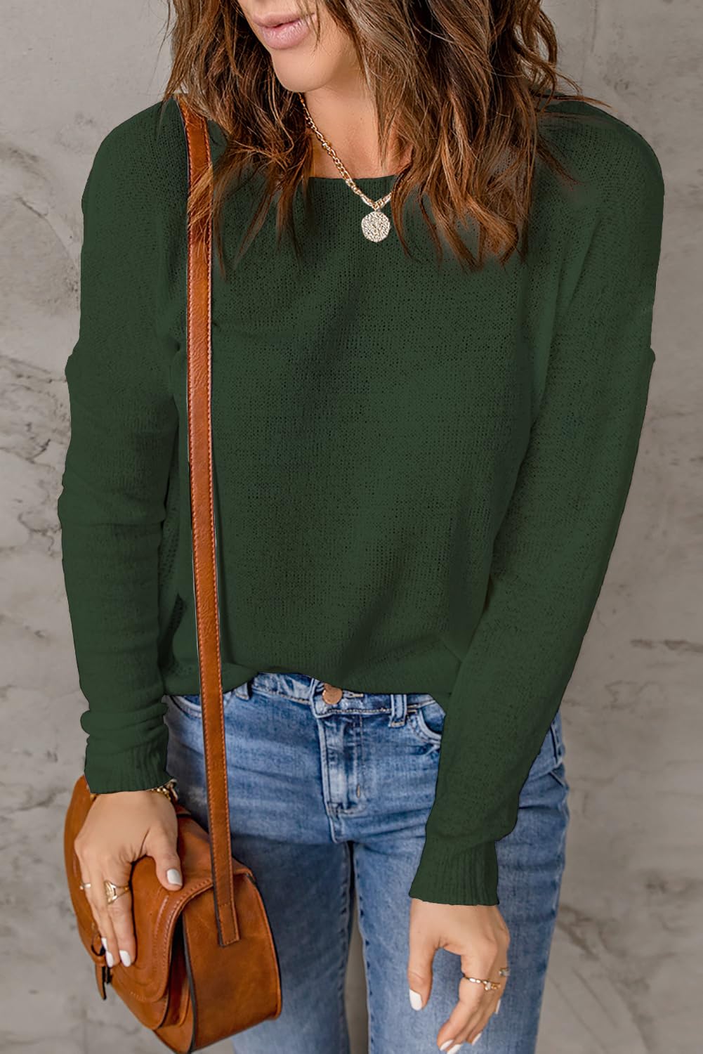 Womens Drop Shoulder Pullover Sweater Tops