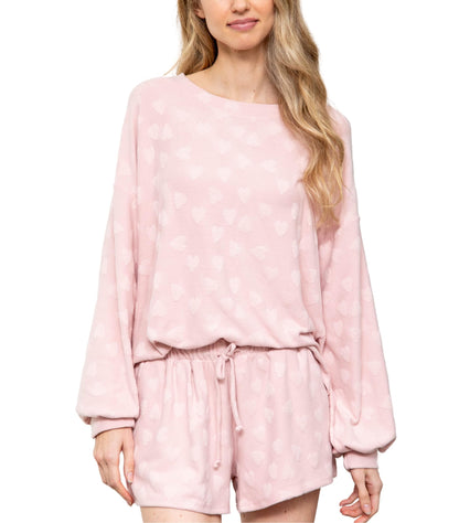 MINT PLUS PINK Women's Two Piece Pajama Heart Print Pjs Shirt and Elastic Shorts Loungewear Set with Pocket