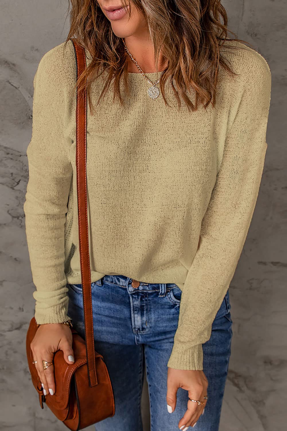 Womens Drop Shoulder Pullover Sweater Tops