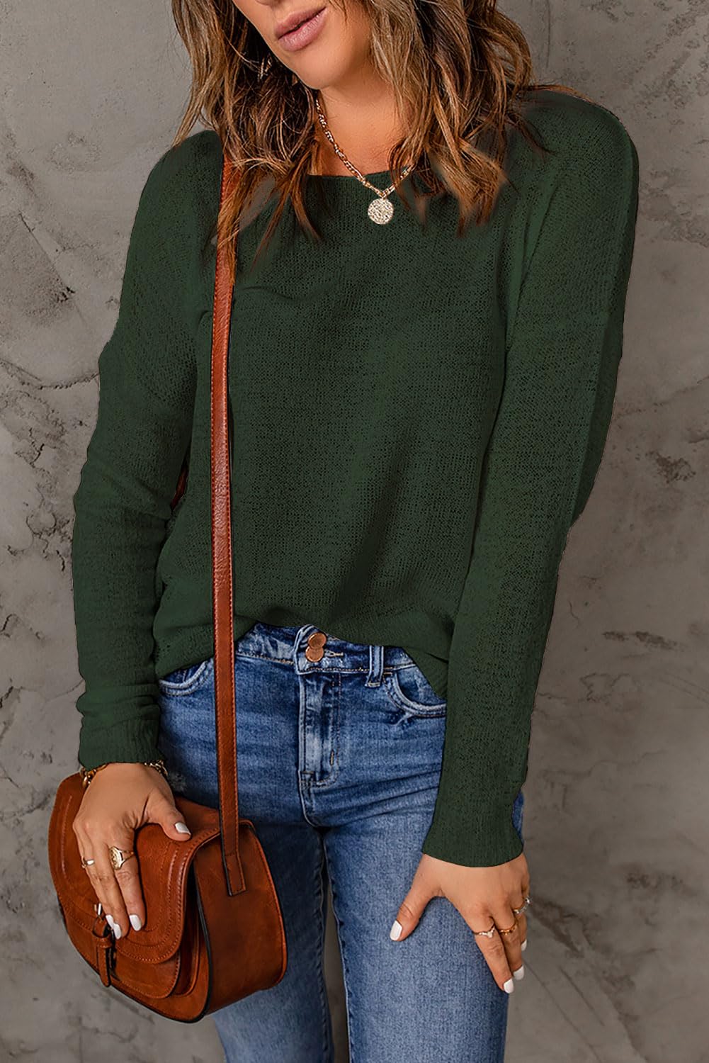 Womens Drop Shoulder Pullover Sweater Tops