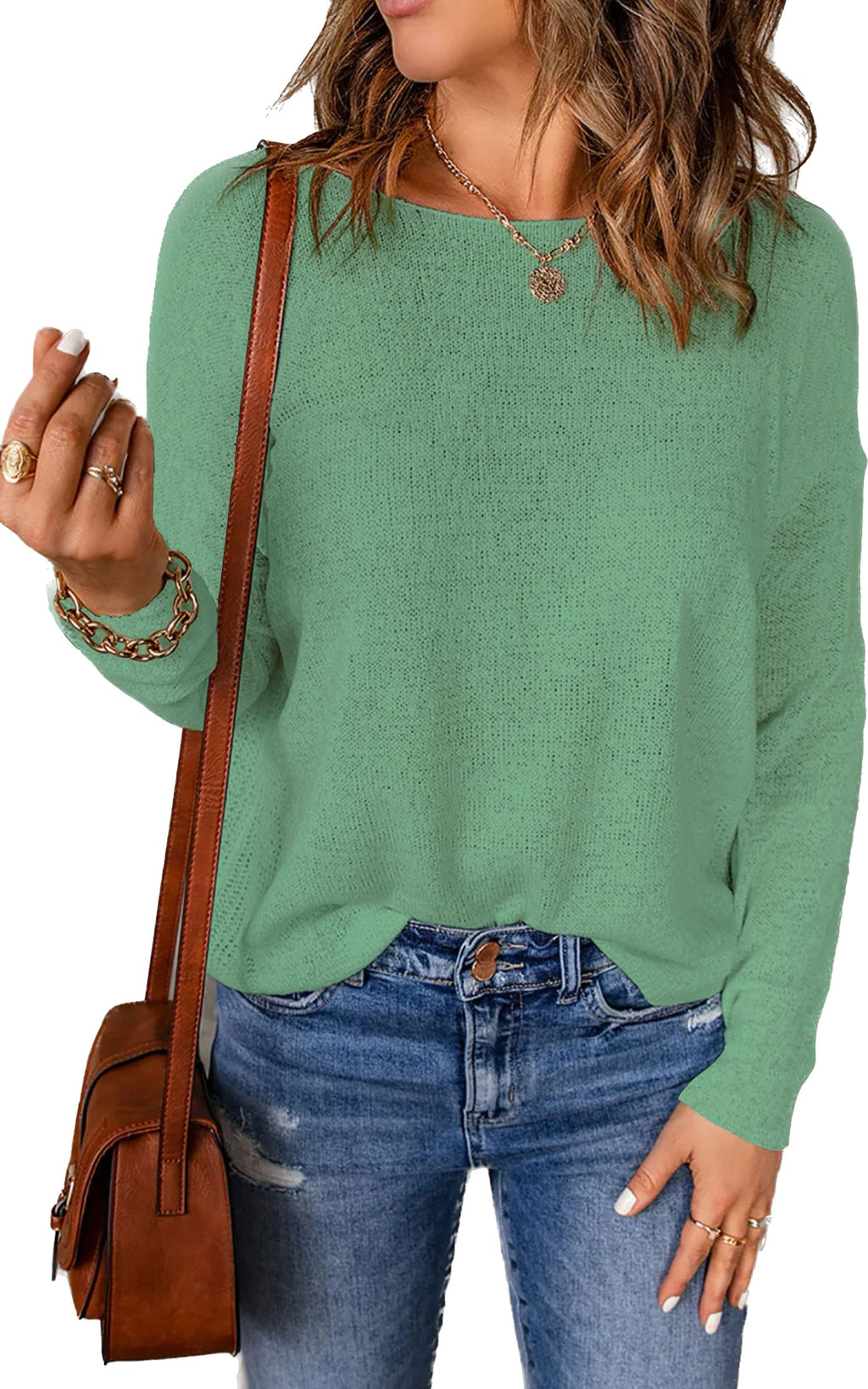 Womens Drop Shoulder Pullover Sweater Tops