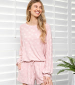 MINT PLUS PINK Women's Two Piece Pajama Heart Print Pjs Shirt and Elastic Shorts Loungewear Set with Pocket