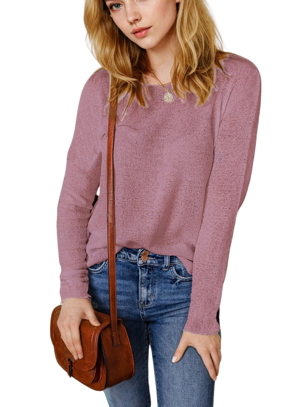 Womens Drop Shoulder Pullover Sweater Tops
