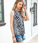 MINT PLUS PINK Women's Summer Loose Tank Sleeveless Animal Print Pattern Crew Neck Tunic Blouse Camisole Top