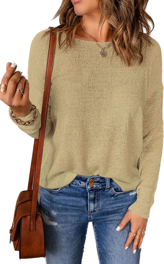 Womens Drop Shoulder Pullover Sweater Tops
