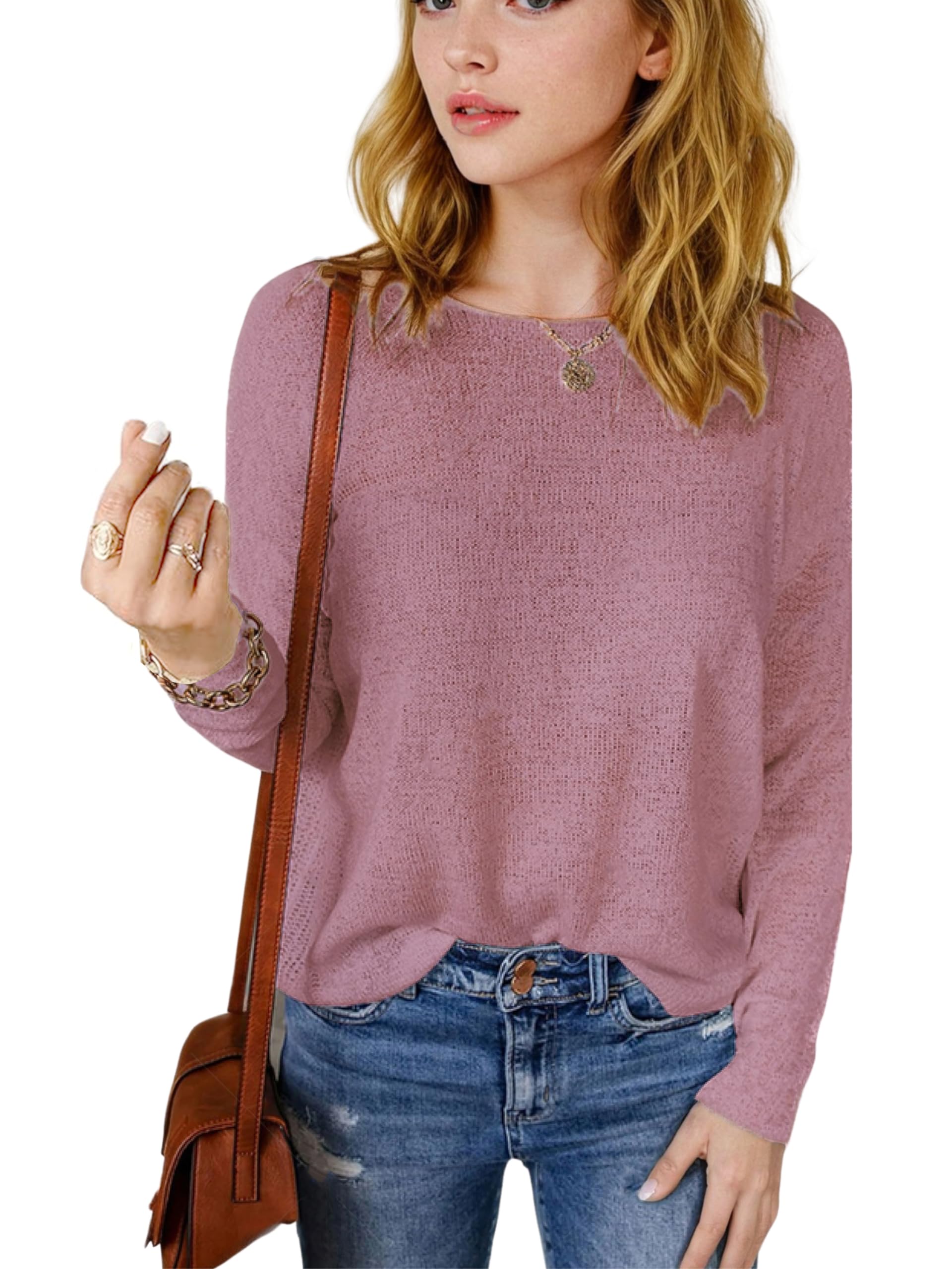 Womens Drop Shoulder Pullover Sweater Tops