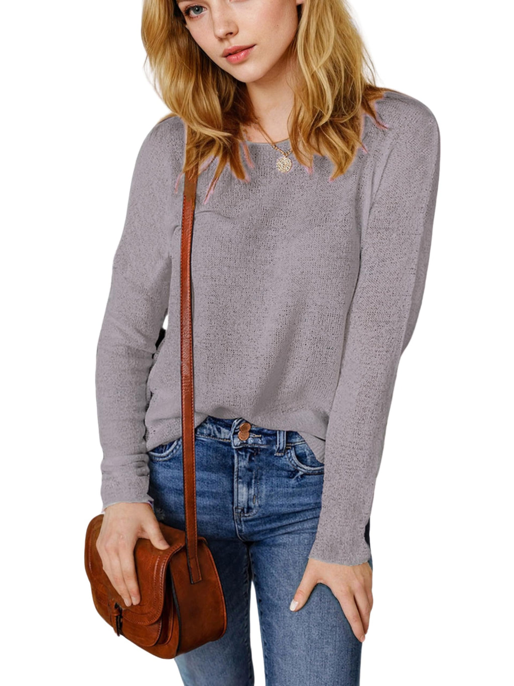 Womens Drop Shoulder Pullover Sweater Tops