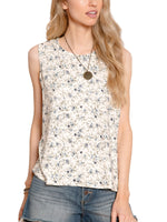 MINT PLUS PINK_Women's Summer Loose Tank Sleeveless Animal Print Pattern Crew Neck Tunic Blouse Camisole Top