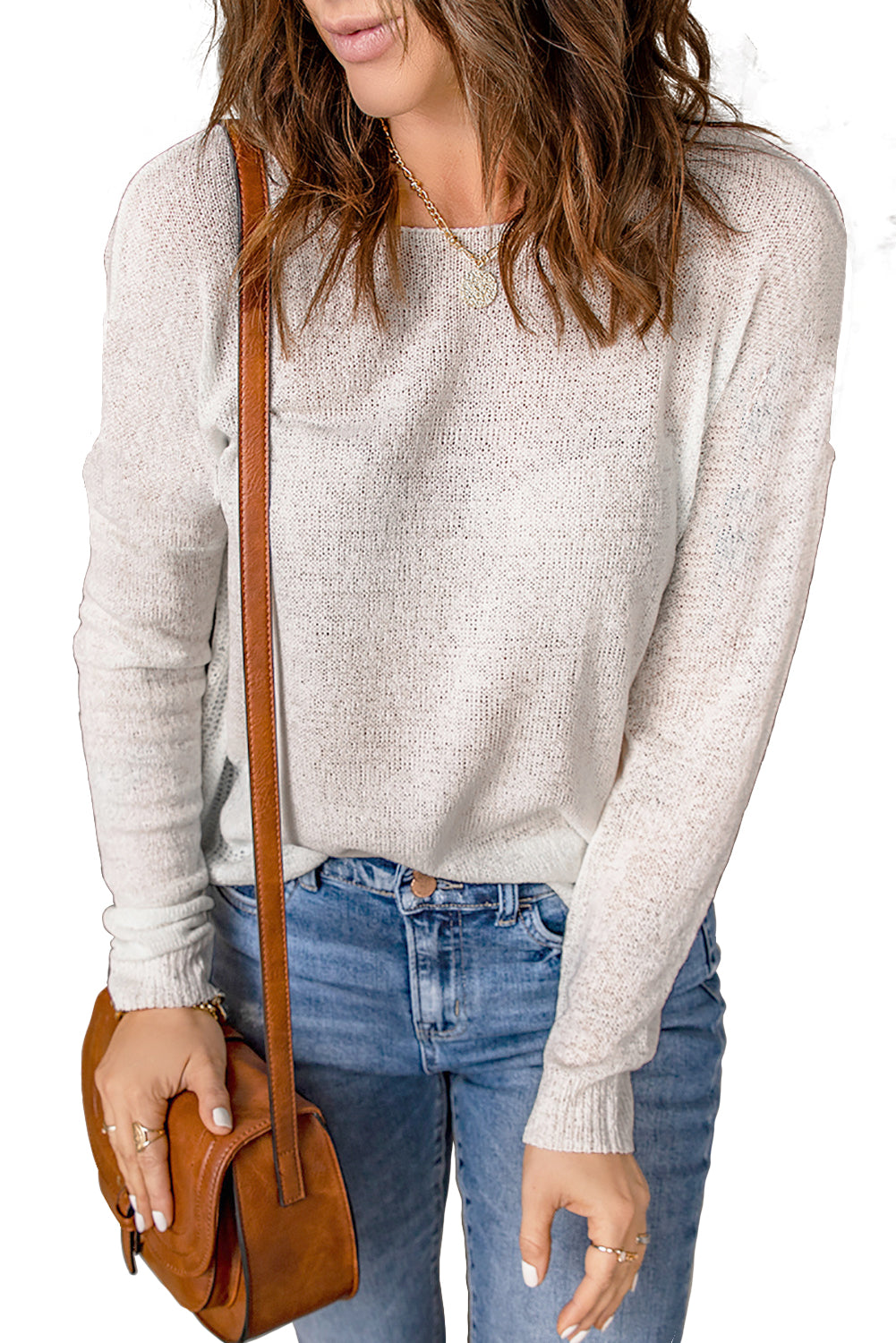 Womens Drop Shoulder Pullover Sweater Tops