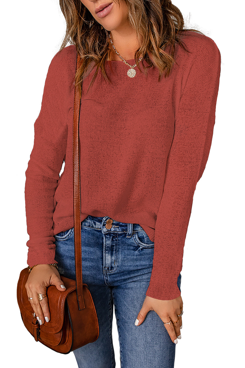 Womens Drop Shoulder Pullover Sweater Tops