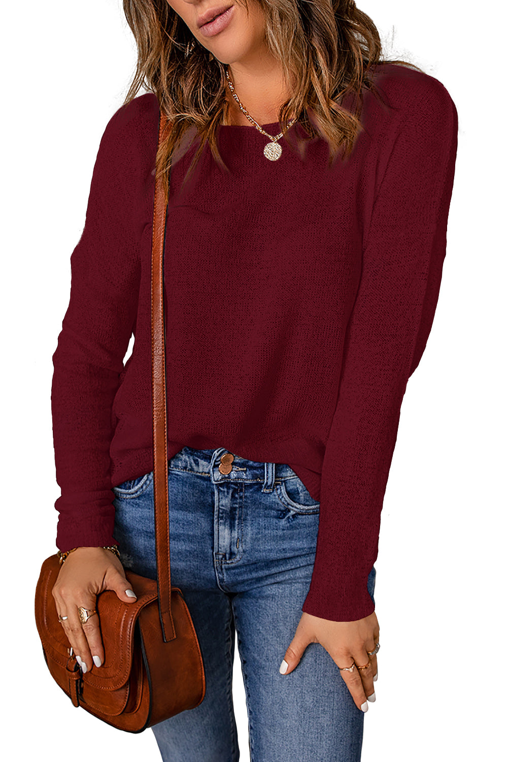 Womens Drop Shoulder Pullover Sweater Tops