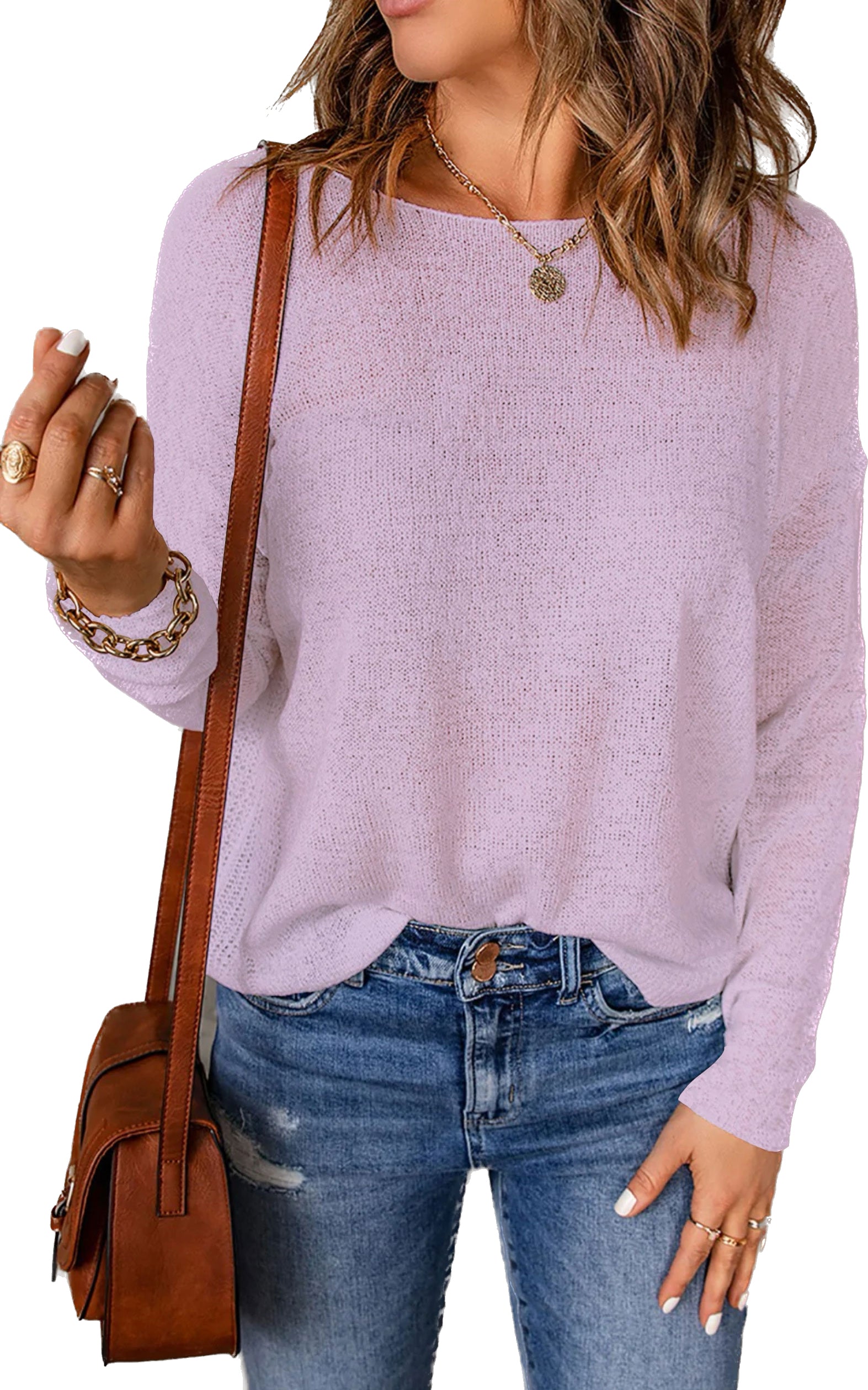 Womens Drop Shoulder Pullover Sweater Tops