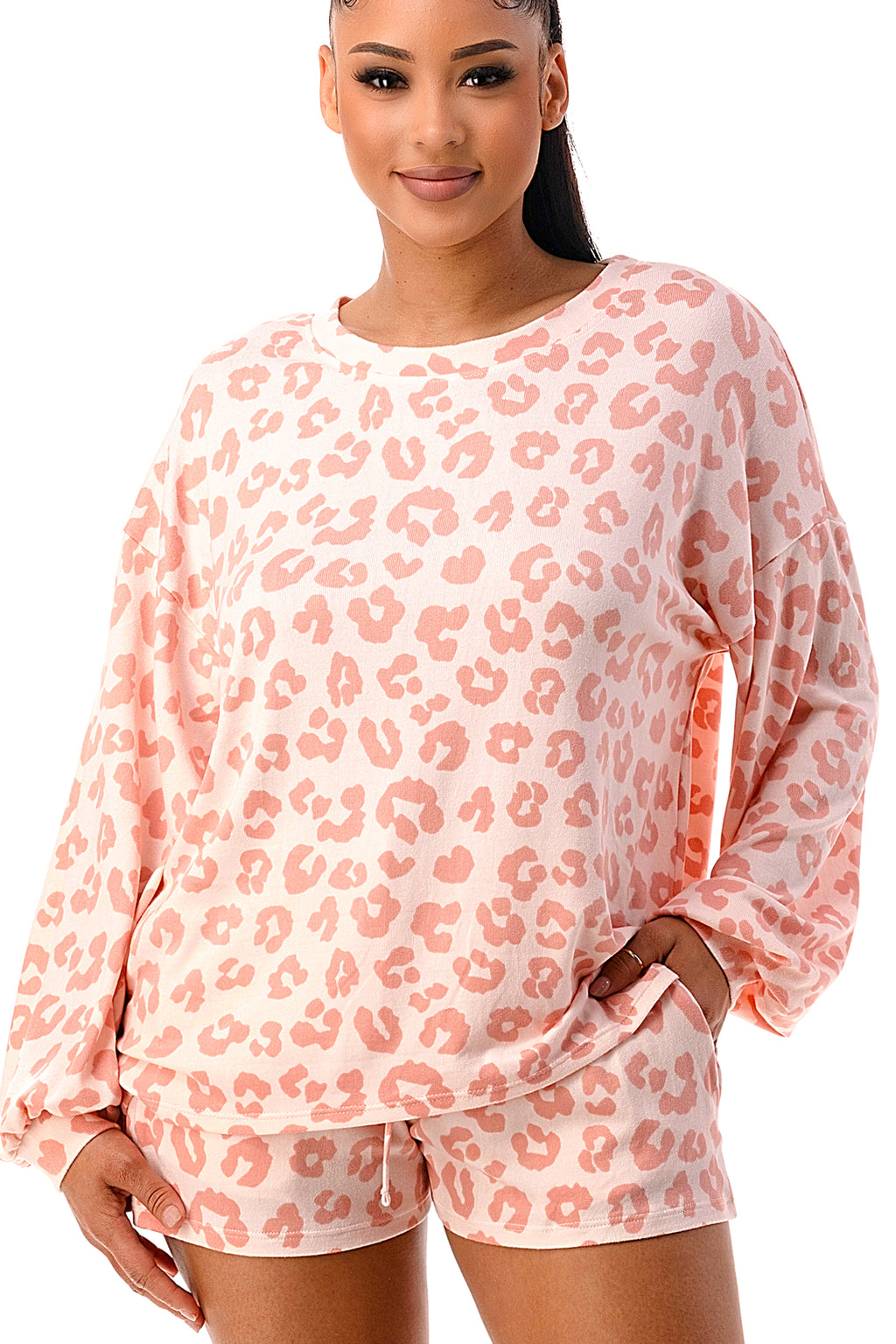 MINT PLUS PINK Women's Two Piece Pajama Heart Print Pjs Shirt and Elastic Shorts Loungewear Set with Pocket