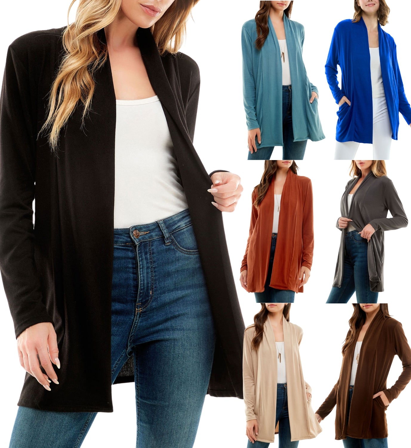 Women's Casual Lightweight Open Front Cardigan and Soft Basic Drape Long Sleeve Sweater Coat (S-3XL)