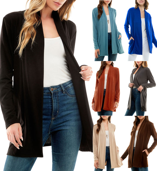 Women's Casual Lightweight Open Front Cardigan and Soft Basic Drape Long Sleeve Sweater Coat (S-3XL)