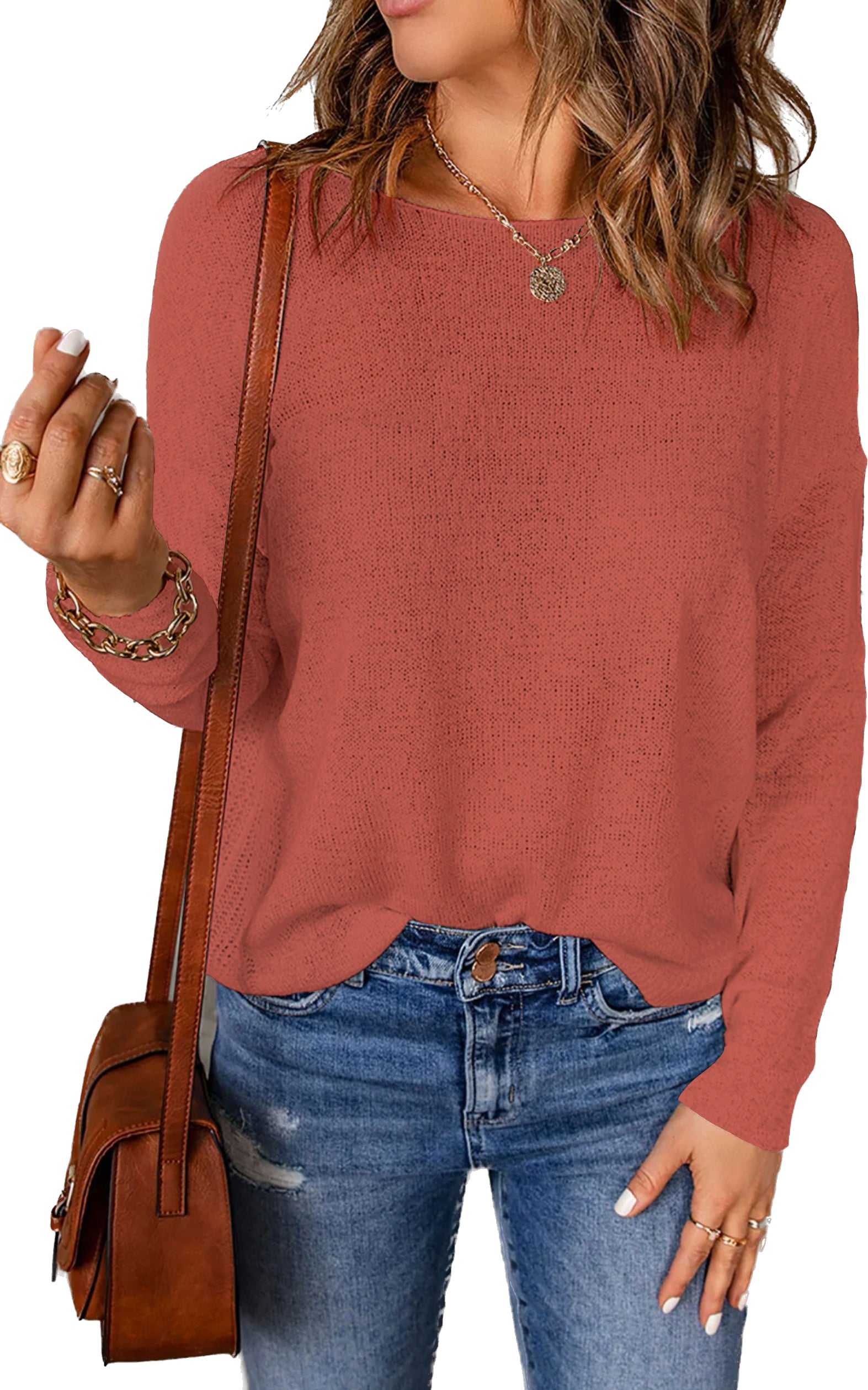 Womens Drop Shoulder Pullover Sweater Tops