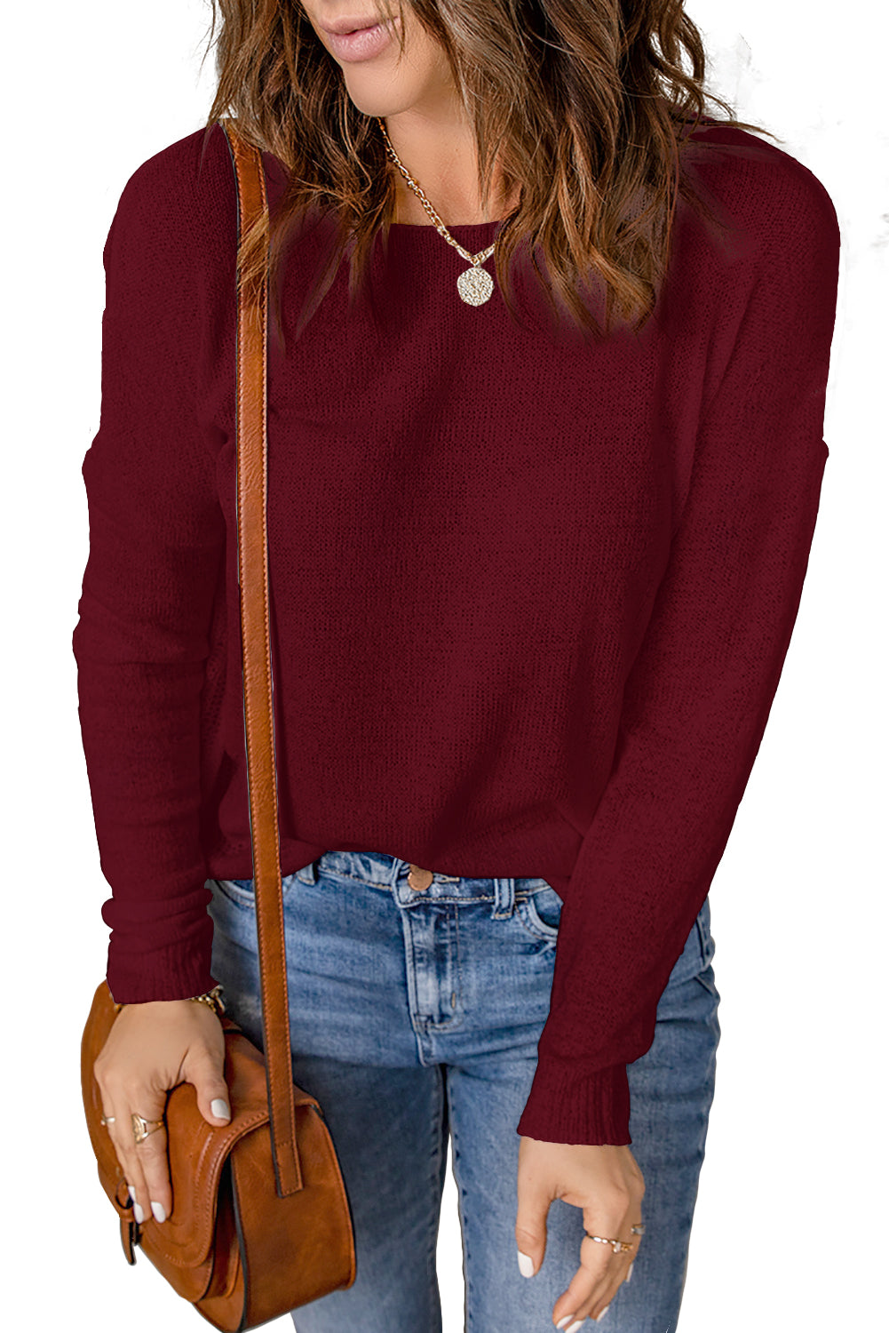 Womens Drop Shoulder Pullover Sweater Tops