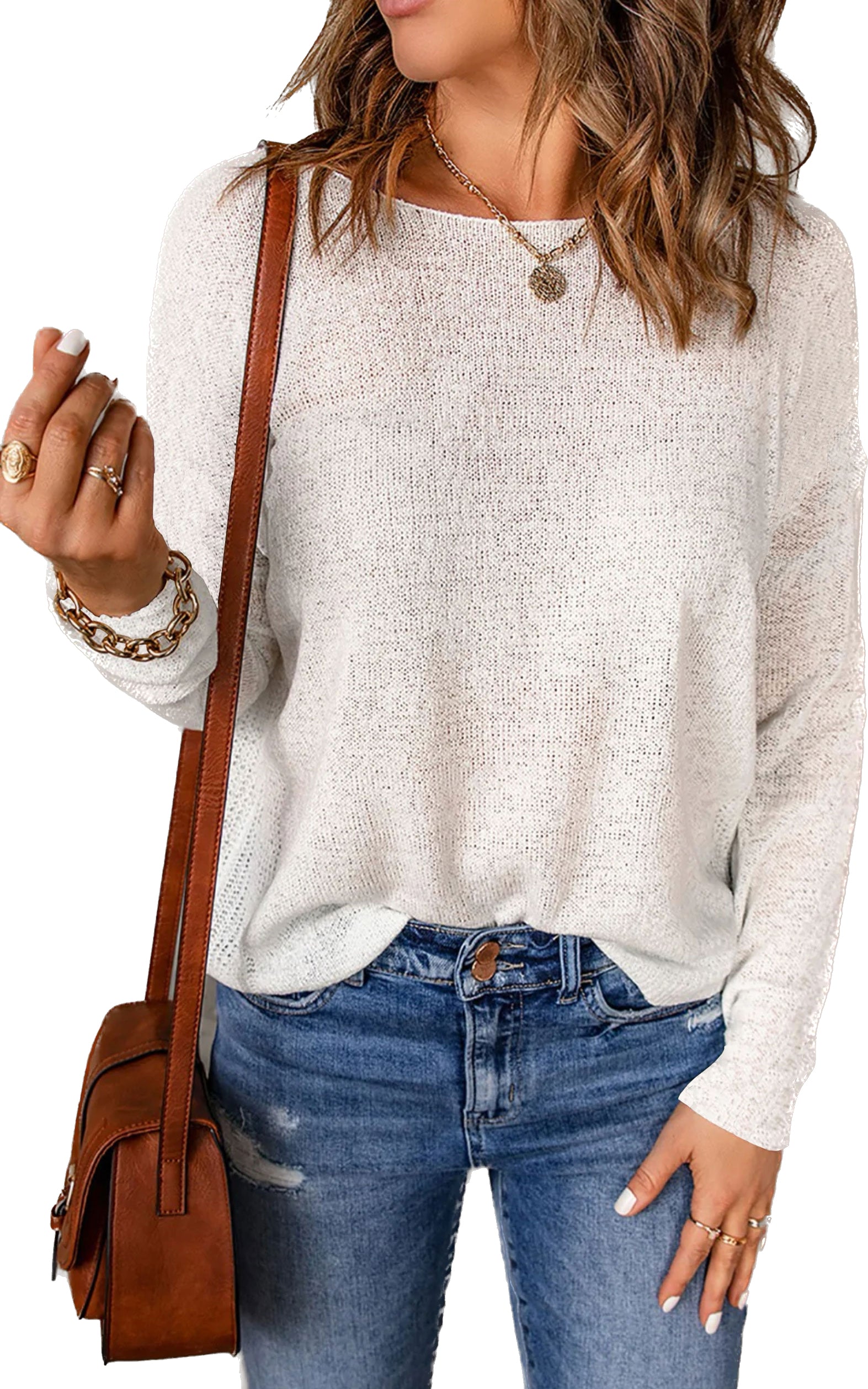 Womens Drop Shoulder Pullover Sweater Tops