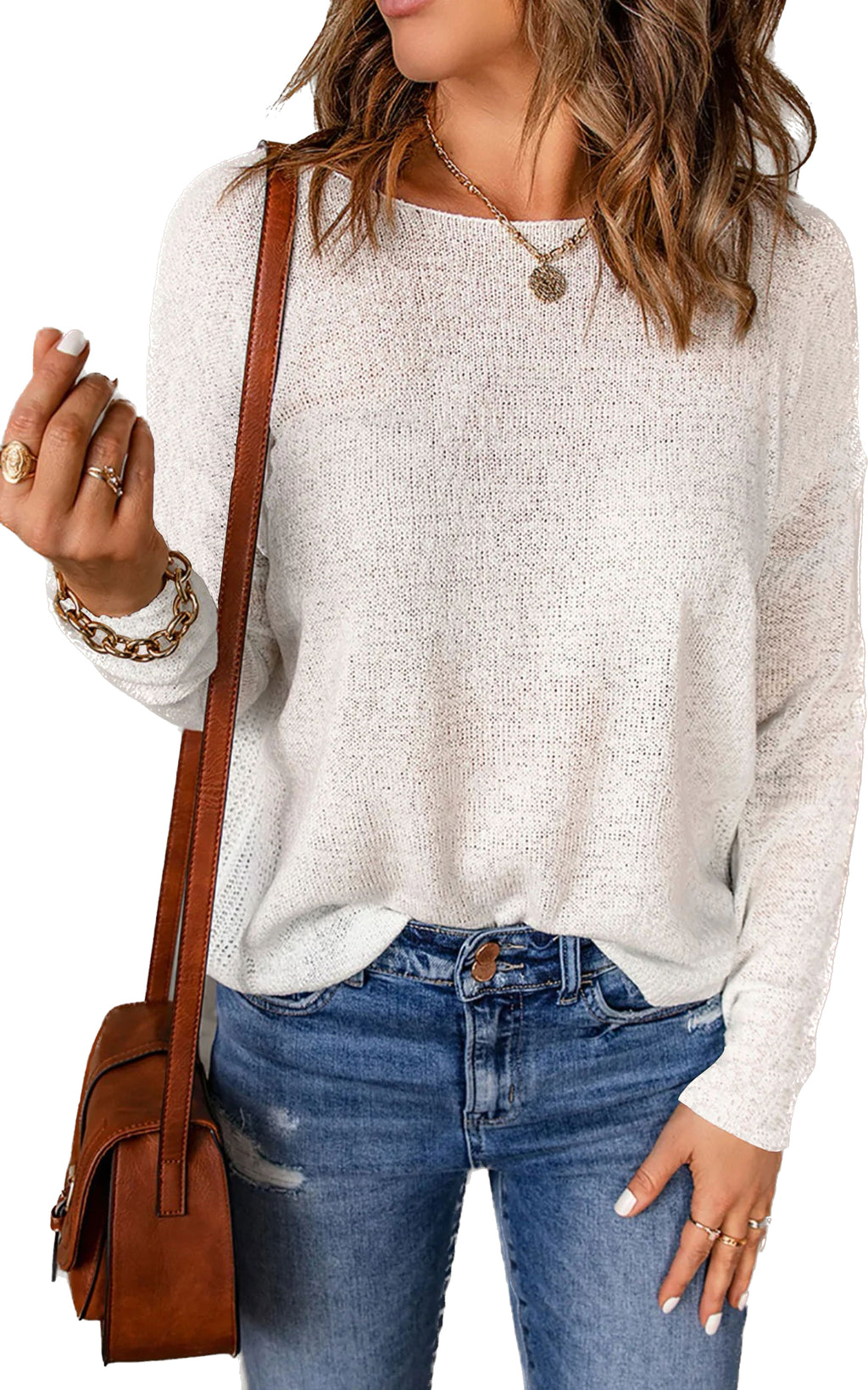 Womens Drop Shoulder Pullover Sweater Tops