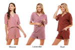 Women's Ribbed Knit Pajama Sets Short Sleeve Top and Shorts 2 Pieces Loungewear Sweatsuit Outfits with Pockets