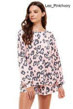 Women's Casual Cute Flannel and Leopard Print Pullover Tops and Short Pants Pajama Outfits Sets with Pocket Made in USA