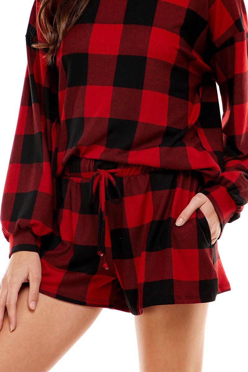 Red and Black Casual Pajamas, Comfort Fit Set,Relaxed Checkered Set,Leisure Plaid Pj,bridesmaid pajama set,Spring Warmth pj set,Loungewear