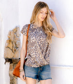 Women's Casual Summer Leopard Twist Knot Top Short Sleeve Tee