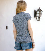 Women's Casual Summer Leopard Twist Knot Top Short Sleeve Tee