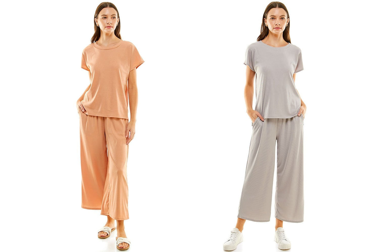 5 COLORS / 2pc Set Loungewear Green, Grey, Peach, Black, Lilac Short Sleeve Casual Wear Top Bottom Pajama Set