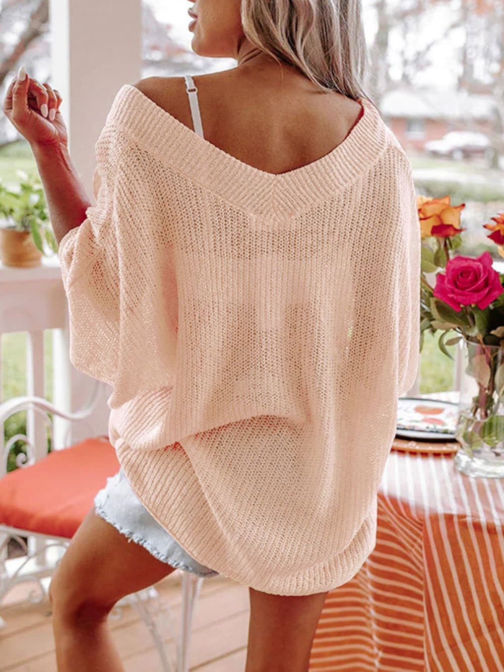 V-Neck Half Sleeves Loose Summer Sweater and Lightweight Knitted Shirts Pullover Beach cover Tops