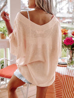 V-Neck Half Sleeves Loose Summer Sweater and Lightweight Knitted Shirts Pullover Beach cover Tops