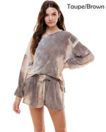 Women's Casual Tie dye Color Knit Pullover Tops and Short Pants Pajama Outfits S