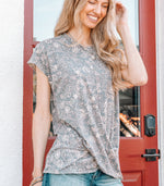 Women's Casual Summer Leopard Twist Knot Top Short Sleeve Tee