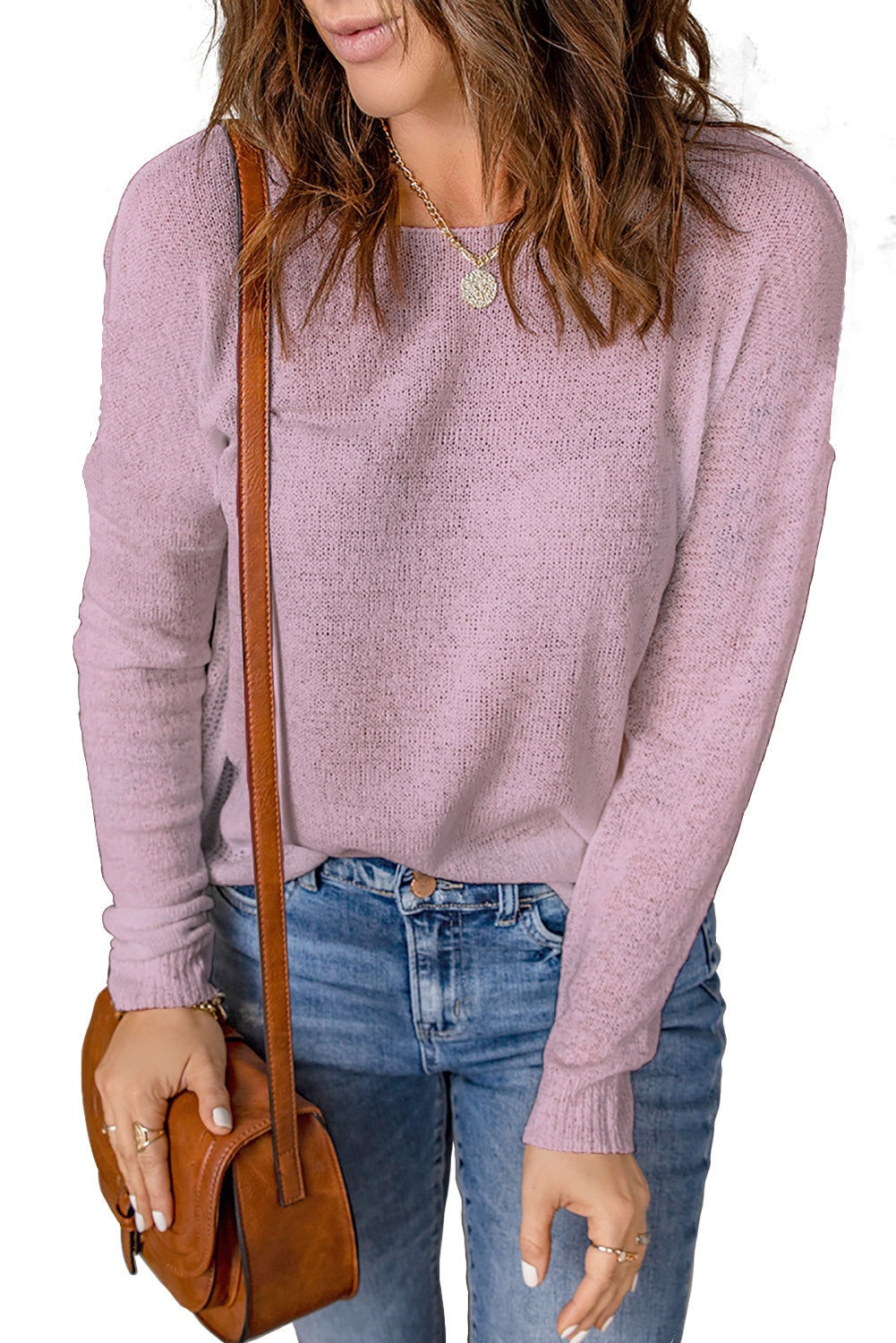 Womens Drop Shoulder Pullover Sweater Tops