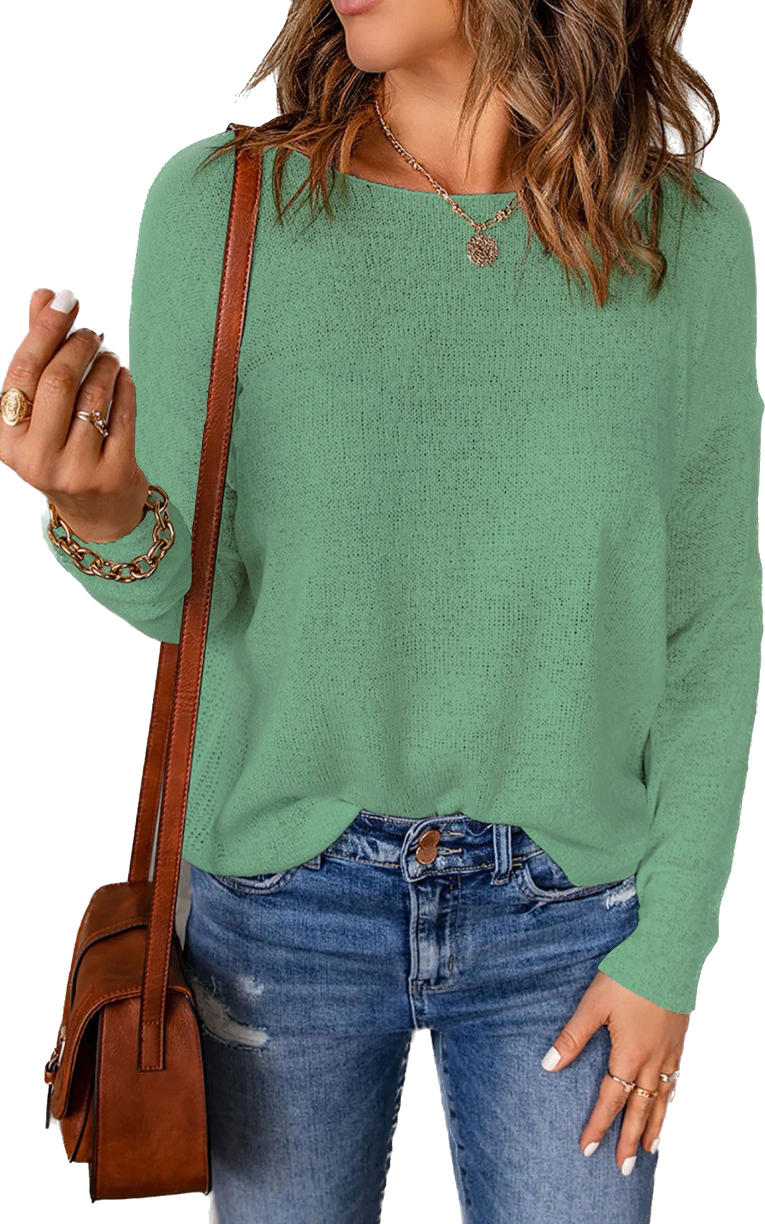 Womens Drop Shoulder Pullover Sweater Tops