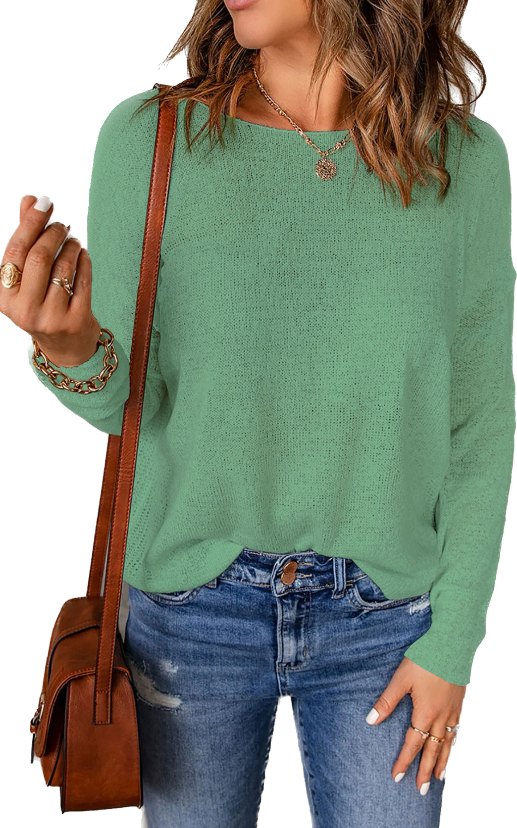 Womens Drop Shoulder Pullover Sweater Tops