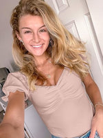 Women's Puff Square Neck Summer Puffy Short Sleeve Ribbed Top Cute T Shirt Blouse
