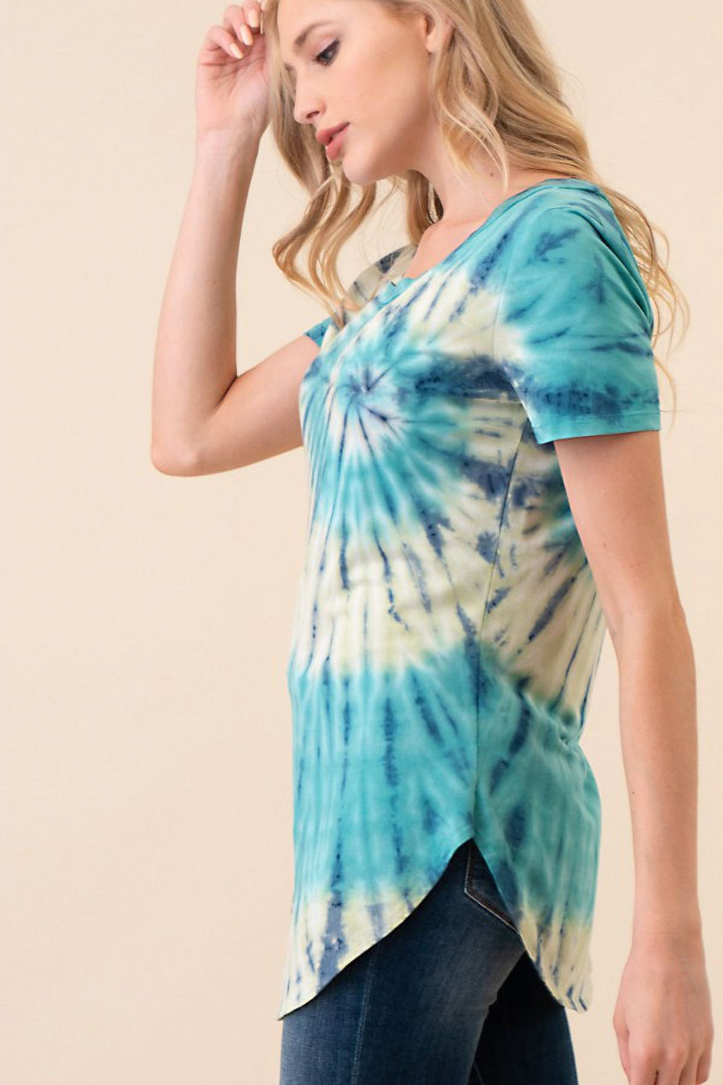 Mint Plus Pink - Hand Made Tie Dye C-Neck Top - Elevate Your Style with Unique Handcrafted Fashion