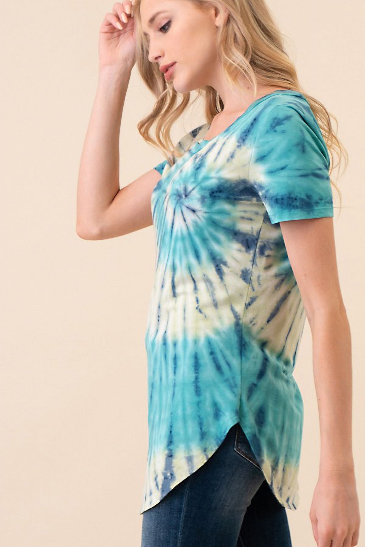 Mint Plus Pink - Hand Made Tie Dye C-Neck Top - Elevate Your Style with Unique Handcrafted Fashion